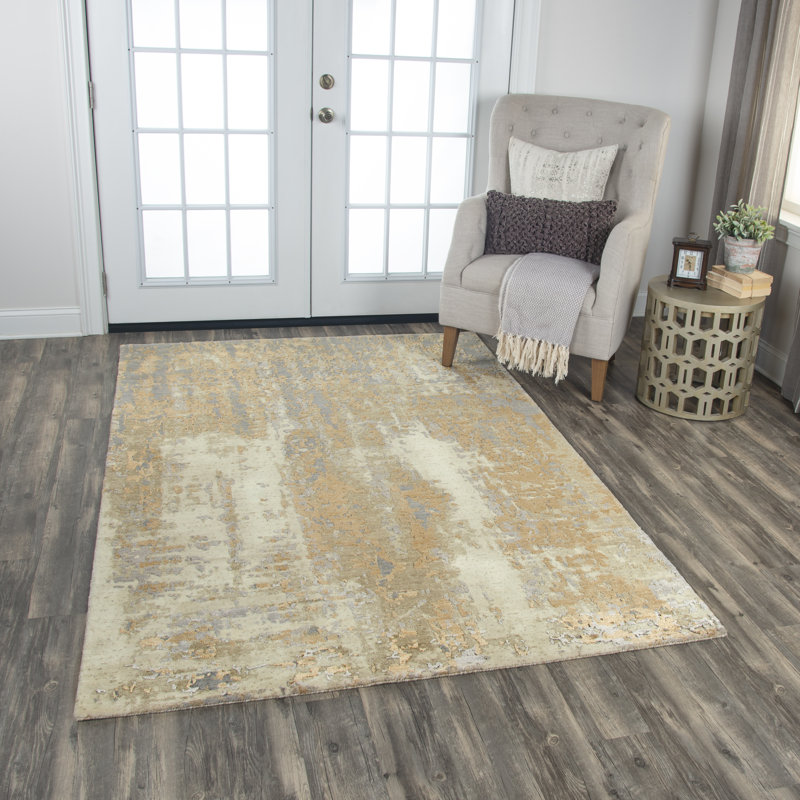 Tapis beige / gris en laine Power Loom, Rectangle 10 pi x 13 pi