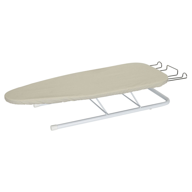 Planche à repasser de table avec repose-fer, plateau en bois, 2 pieds en métal avec barres de support supplémentaires, léger, housse naturelle