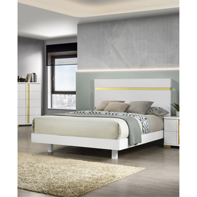 White 1Pc Queen Size Bed Underbed LED Modern Bedroom Furniture Acrylic Trim Mattress Ready Bedframe