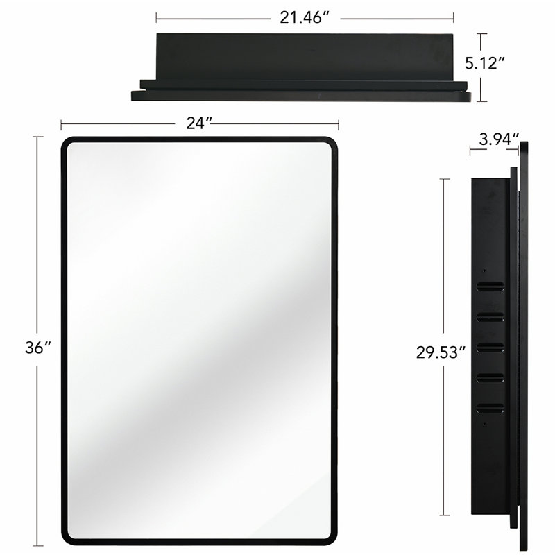 Armoire à miroir en métal à fixation murale ou encastrée, H 36 po x l 24 po x P 5,12 po