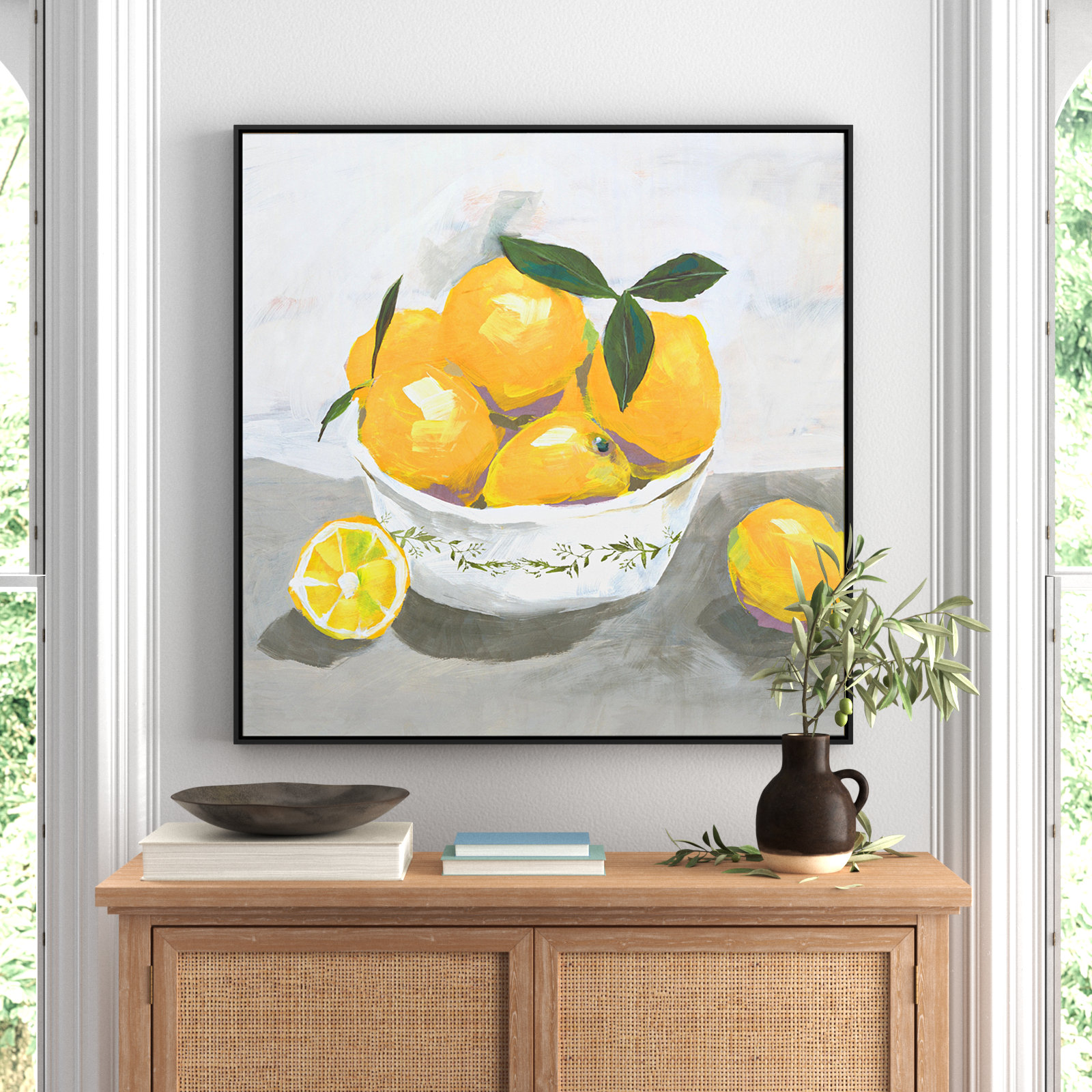 Hayons "Lemons" Painting by Isabelle Z, Black Framed Canvas, 46.5" H x 46.5" W x 2" D