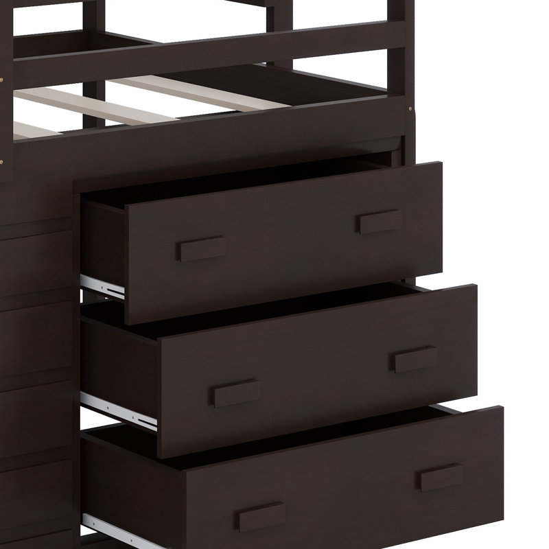 Lit mezzanine avec armoire intégrée et tablettes, Espresso