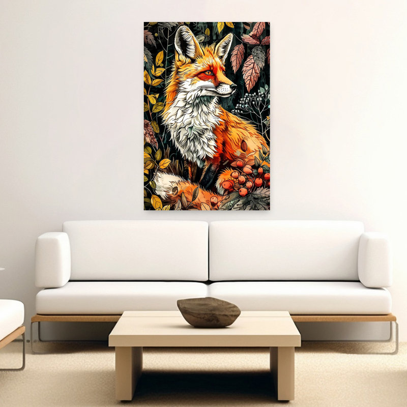Forêt d'automne, art abstrait de renard, H 60 po x l 40 po