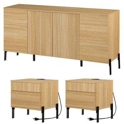 Laverda Modern Minimalist Nightstand And Bedside Cabinet Set, Wooden Chest With Hidden Handles, Reed Pattern & Double Chopsticks Legs For Bedroom Furn by Union Rustic