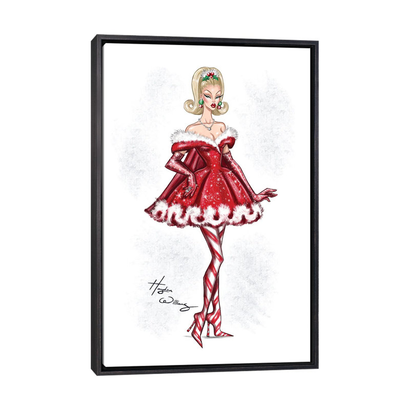 Petite robe de père Noël, H 60 po x l 40 po, Impression sur toile flottante sans passe-partout, Noir patiné