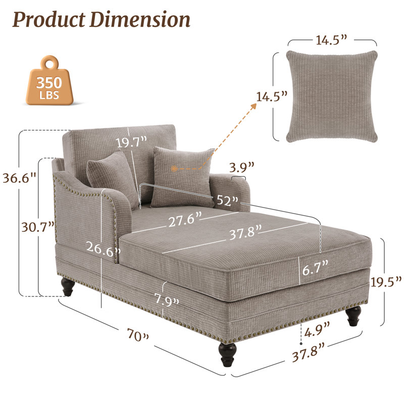 Chaise longue rembourrée avec dossier réglable Aglaea, Chenille brun cendré