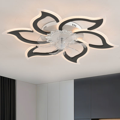 Ventilateur de plafond encastré intérieur de 83 cm (32,7 po) avec éclairage DEL, motif floral, télécommande et application de contrôle, 3 couleurs, 6 vitesses