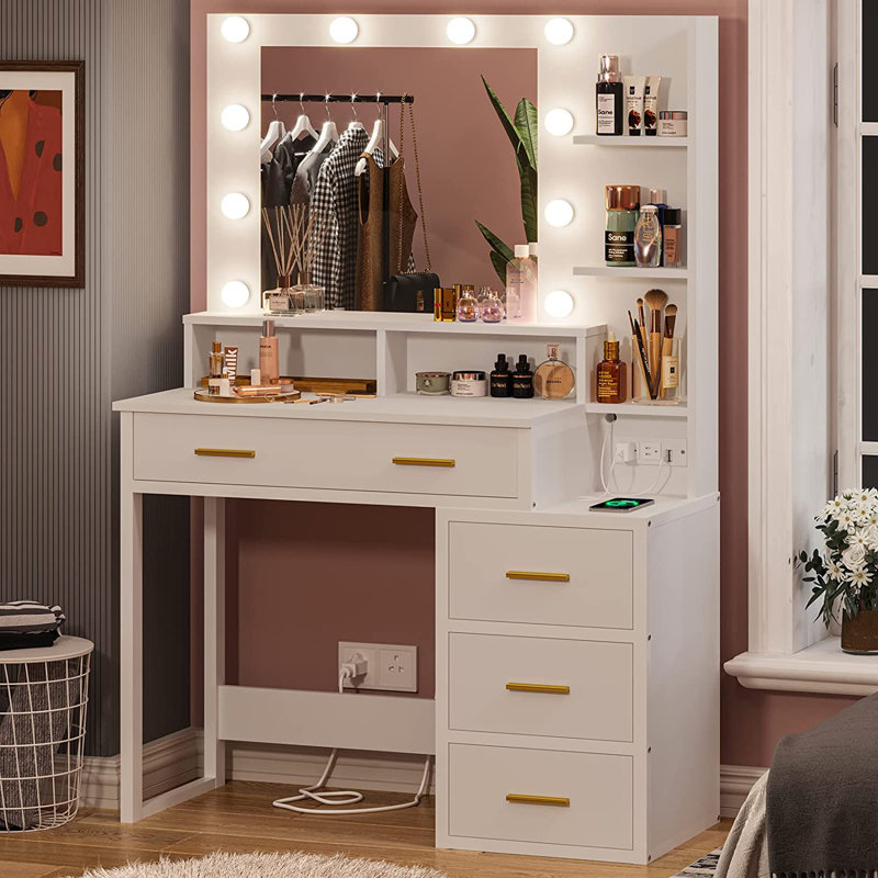 Malaisia Vanity Set with Mirror, White