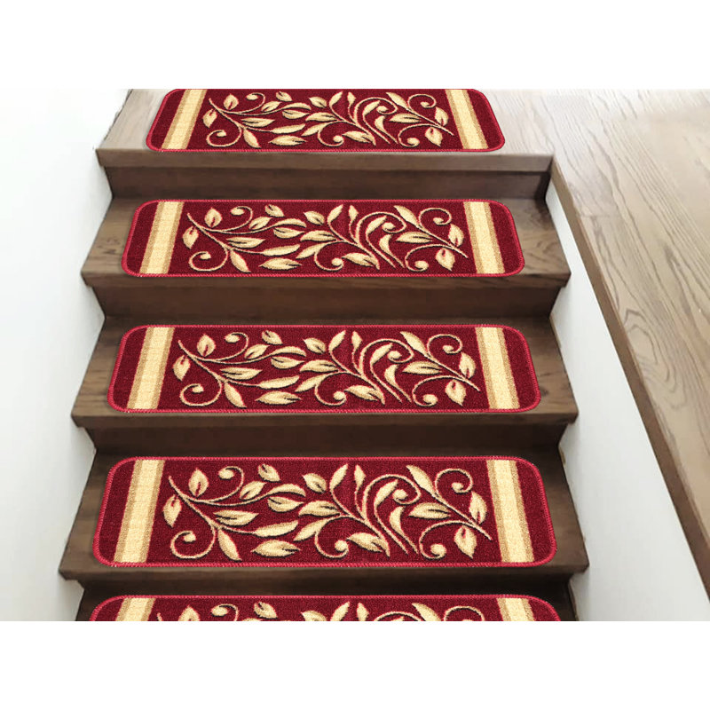 Tapis d'escalier antidérapant Doli, Rouge, Ensemble de 13