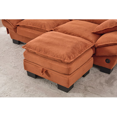 Repose-pieds en velours côtelé 1 pièce, L 21,26 po x l 25,2 po x H 18,11 po, orange