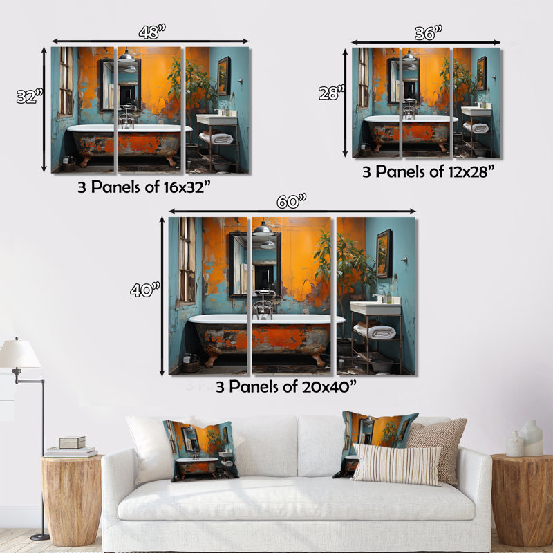 «Bathroom Bathroom Urban Oasis II», reproduction sur toile 3 pièces, H 28 po x l 36 po x P 1 po