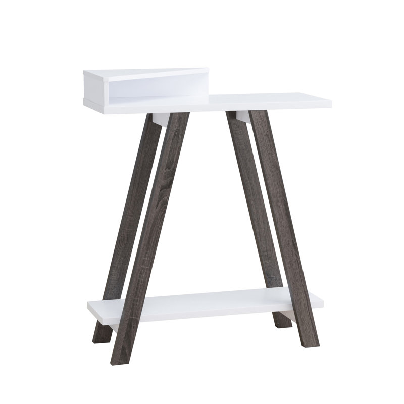 Contemporary Two Toned Console Table With Two Shelves - White & Grey, White/Gray