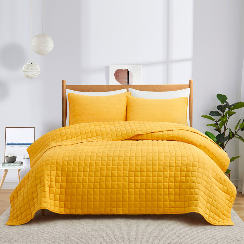 Ensemble de couvre-lit réversible en microfibre, Courtepointe très grand + 2 taies d'oreiller stan, Jaune