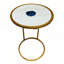 Table de bout ronde 20 po, plateau en marbre blanc avec incrustation de pierre d'agate bleue