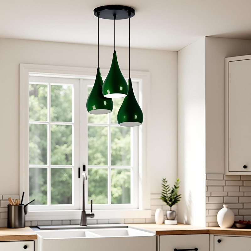 3 - Light Teardrop Pendant, Green