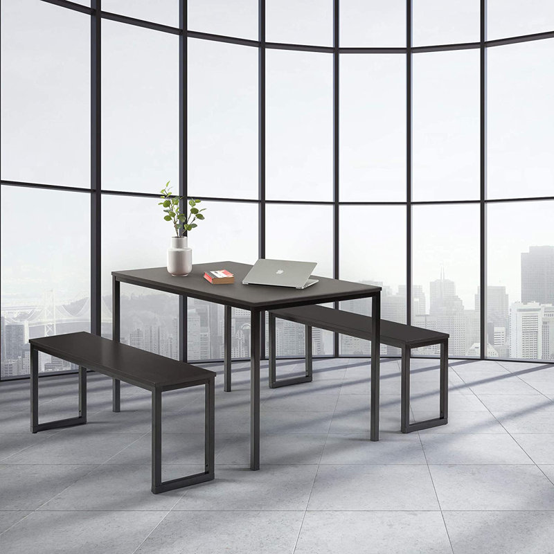 Winterton 3-Piece 4-Seater Dining Set with Wood Top & Steel Frame, Espresso, Black