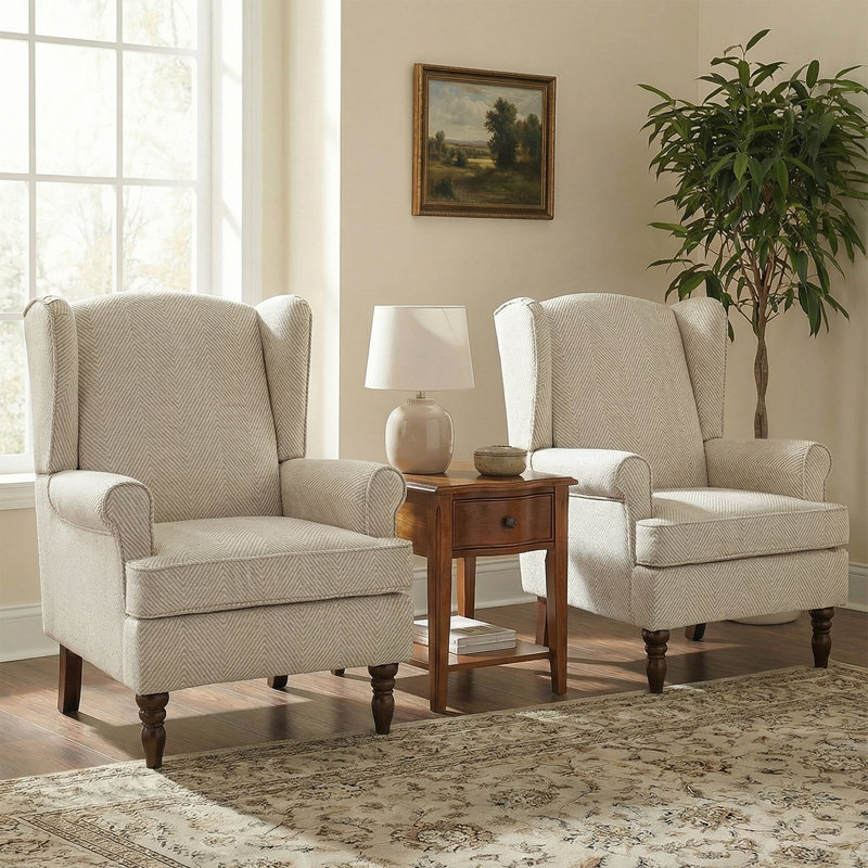 Fauteuil à oreilles 29 po Anayat, Mélange de polyester brun clair