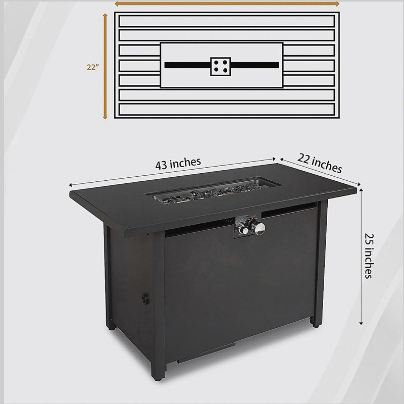 25" H x 42" W steel outdoor fire pit table with lid