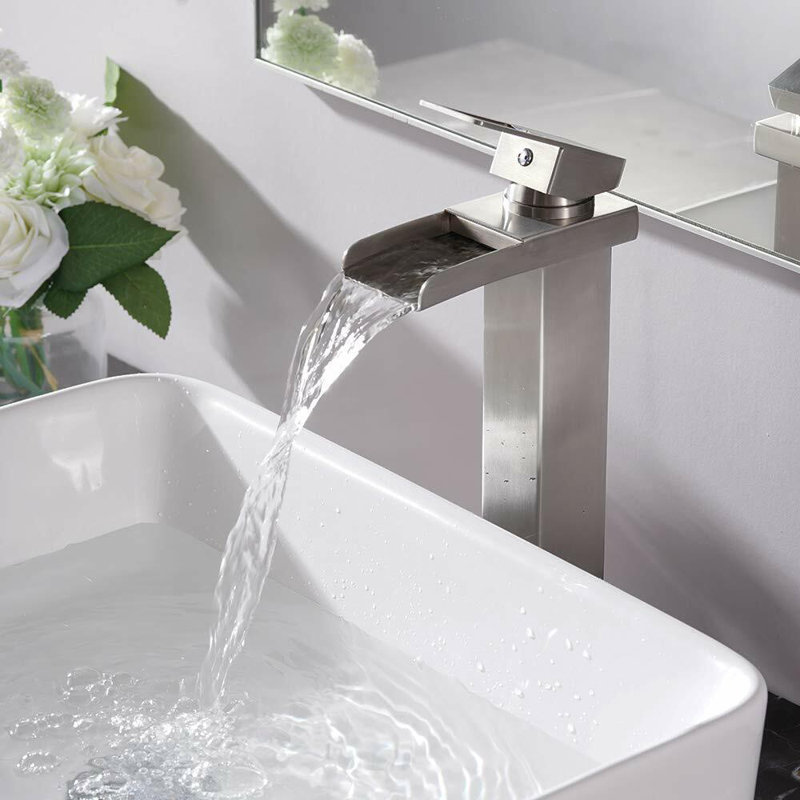 Robinet de lavabo vasque à poignée simple avec drain, Nickel brossé
