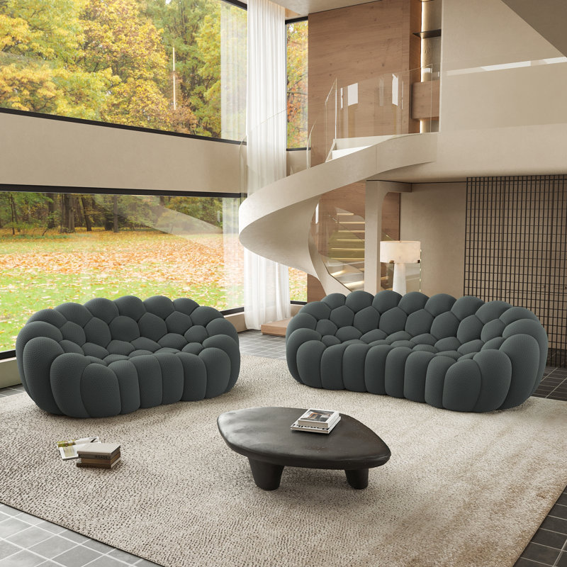 2-Piece Modern Upholstered Arc-Shaped 3D Knit Fabric Compression Living Room Set, No Assembly Required（5 Seat）, Gray