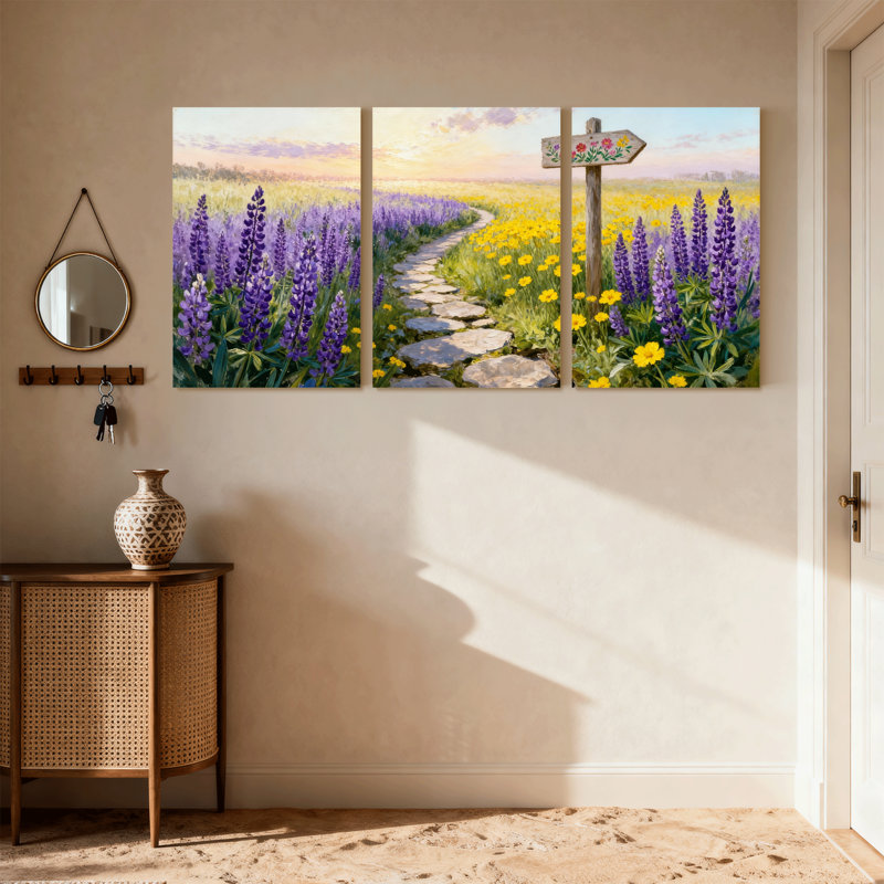 Assortiment de bouquets de pierres de champ de lavande, ensemble de 3 impressions sur toile, H 24 po x l 48 po