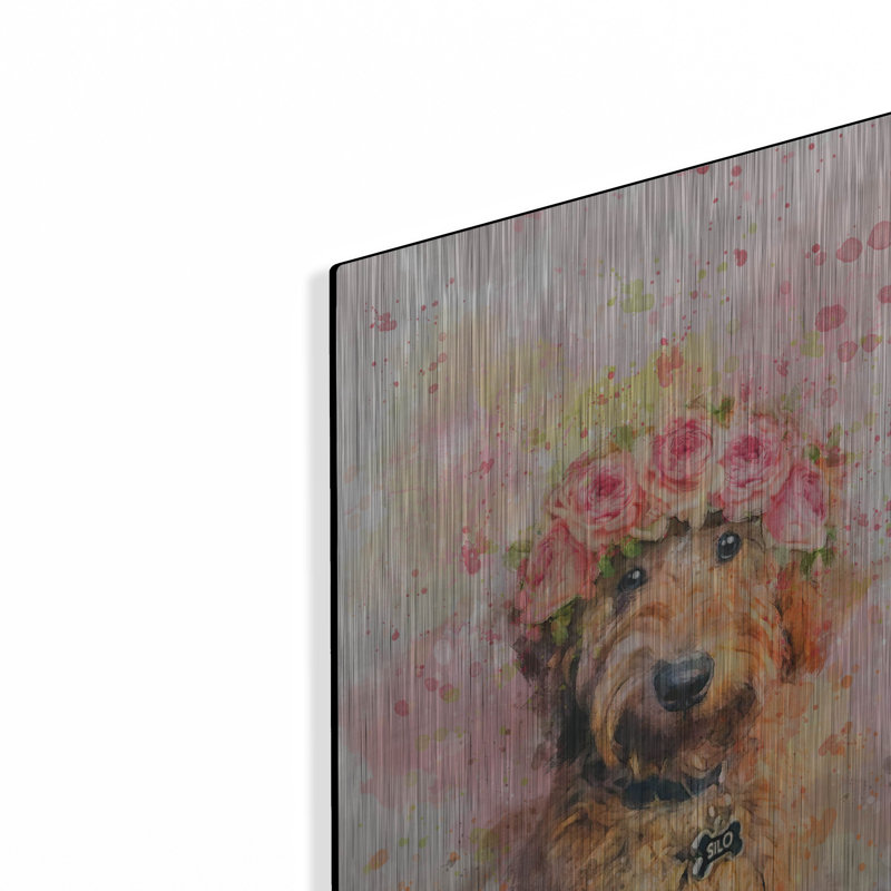 Red Barrel Studio 'Flower Crown Goldendoodle 2' by Furbaby Affiliates Metal Wall Art, 16" H x 12" W