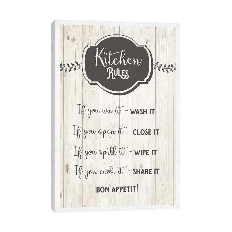 Kitchen Rules by Amanda Murray - Print on Canvas, 66.04cm H x 45.72cm W x 3.81cm D, White Framed
