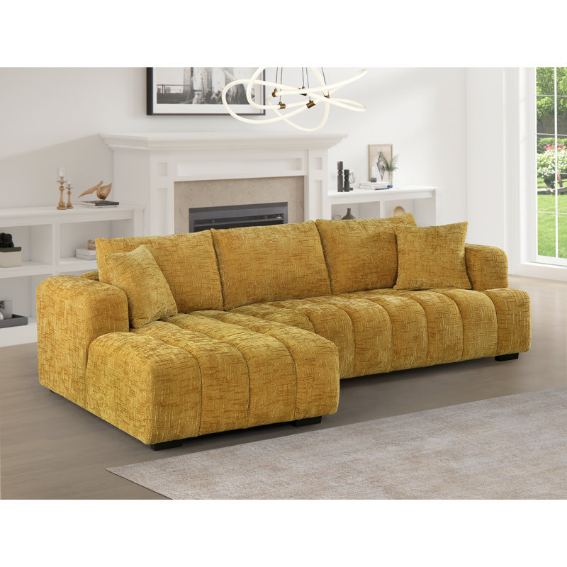 Méridienne modulaire en L de 109 po avec siège capitonné et structure en bois massif et pieds en chenille Boucle