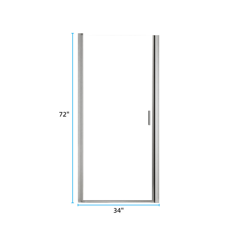 34" W x 72" H Pivot Shower Door Swing Shower Door with Clear Tempered Glass Semi-Frameless Design
