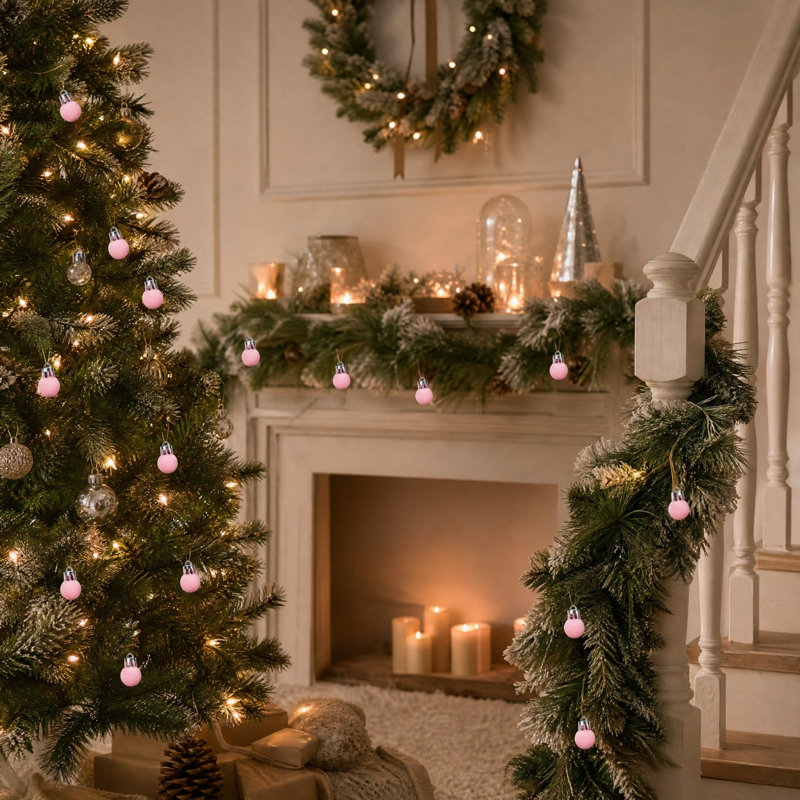 Ensemble de petites décorations de Noël en forme de boule de Noël 24 pièces 2 pièces, Rose