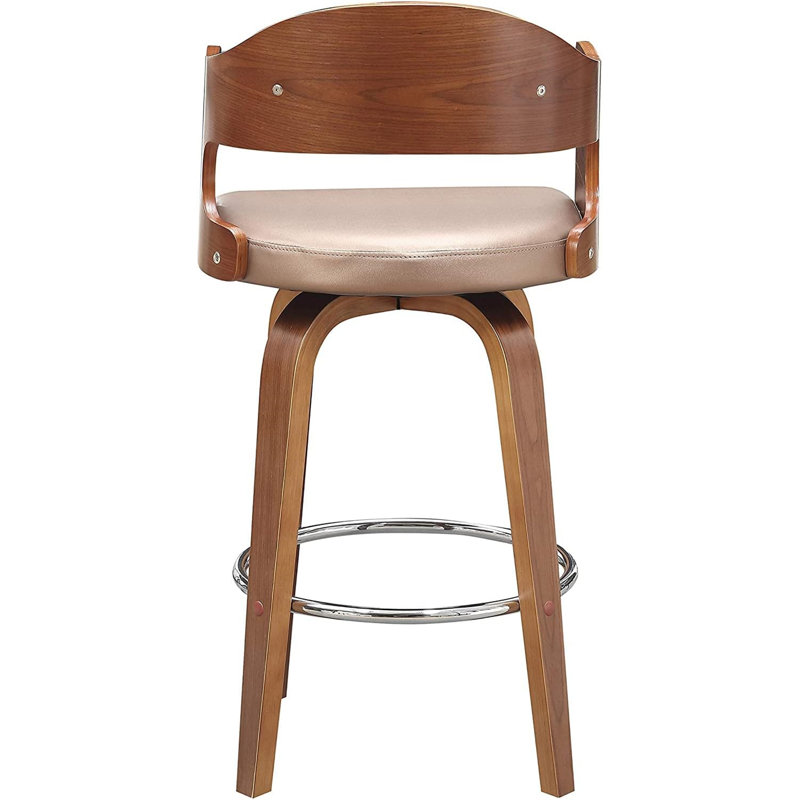 Tabouret de bar pivotant à hauteur de comptoir en bois et similicuir 27 po Mid-Century