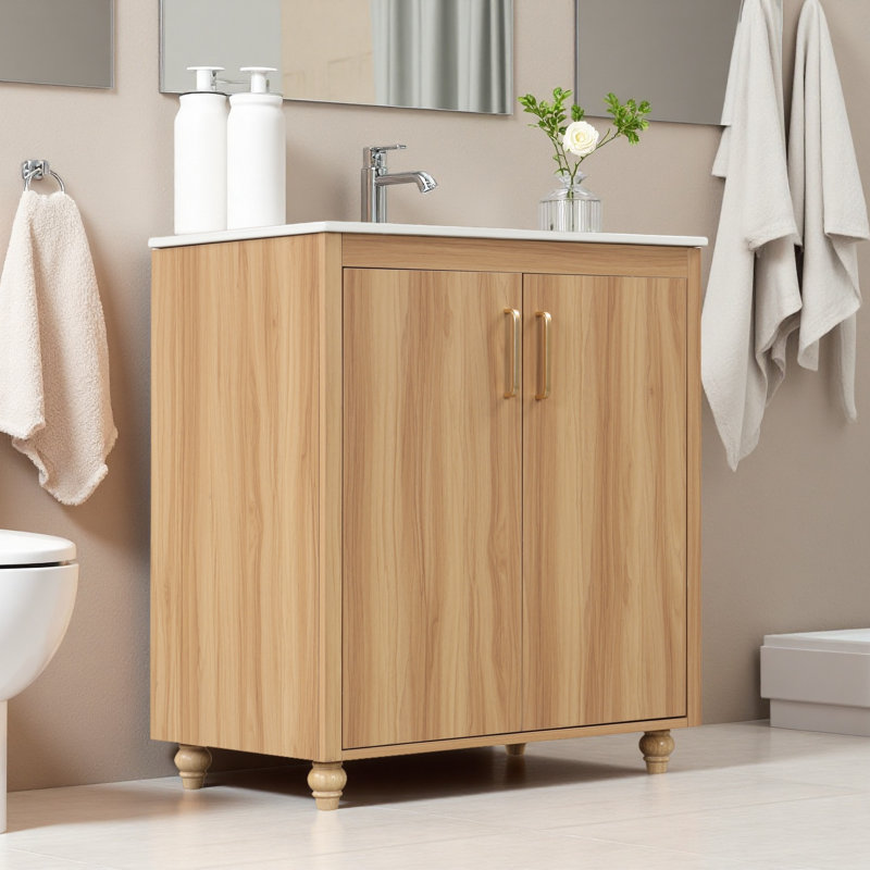 Meuble-lavabo de 30 po avec lavabo en céramique, tablette réglable, tiroir à panneaux modulaire et porte