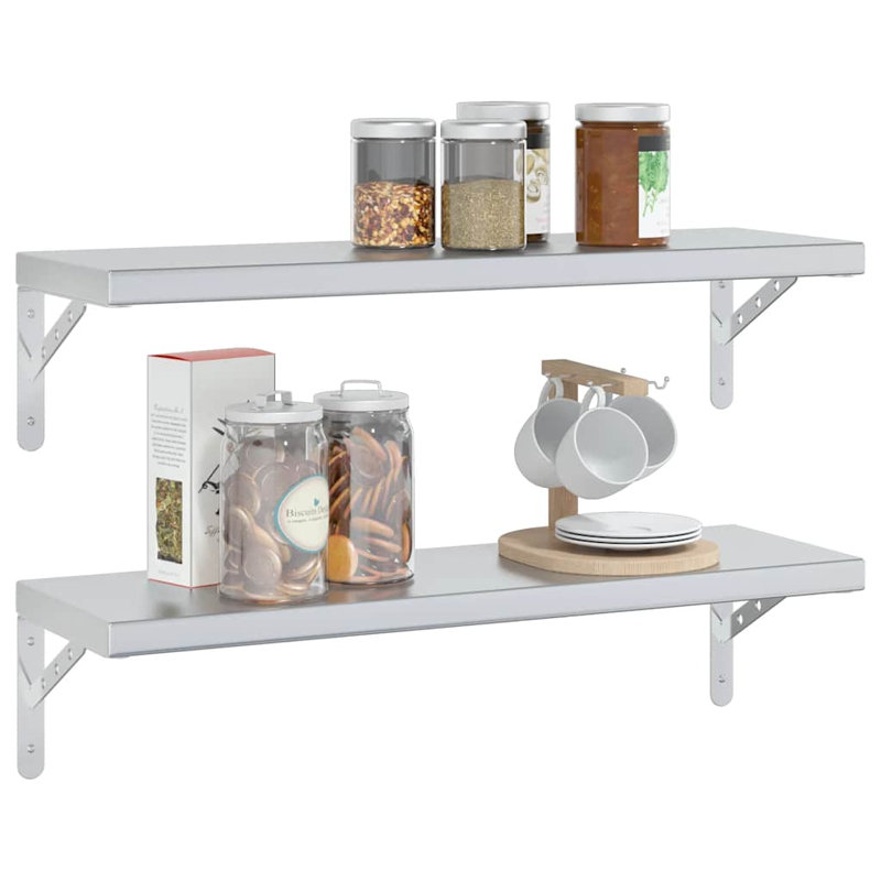 Roheel Stainless Steel Bracket Shelf, 3cm H x 75cm W x 23.5cm, Silver