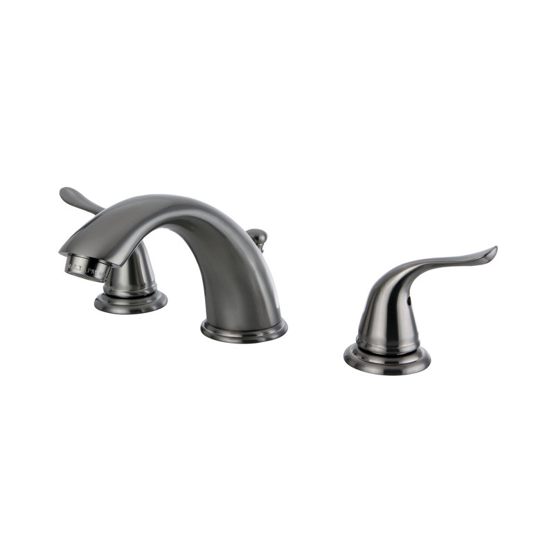 Kingston Brass Yosemite Two-Handle 3-Hole Deck Mount Widespread Bathroom Faucet with Retail Pop-Up Drain, Brushed Nickel