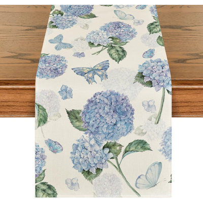 Chemin de table hydrangée et papillon - mauve - printemps / été, motif floral, décoration de cuisine et de salle à manger