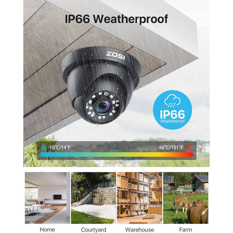 Système de caméra de sécurité 8CH DVR avec caméra extérieure dôme filaire 1 080 P, IP66, vision nocturne 80 pi