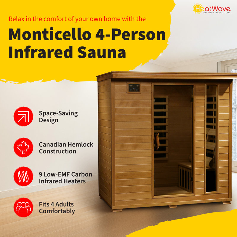 Luxurious 4-Person Hemlock Carbon Infrared Home Sauna