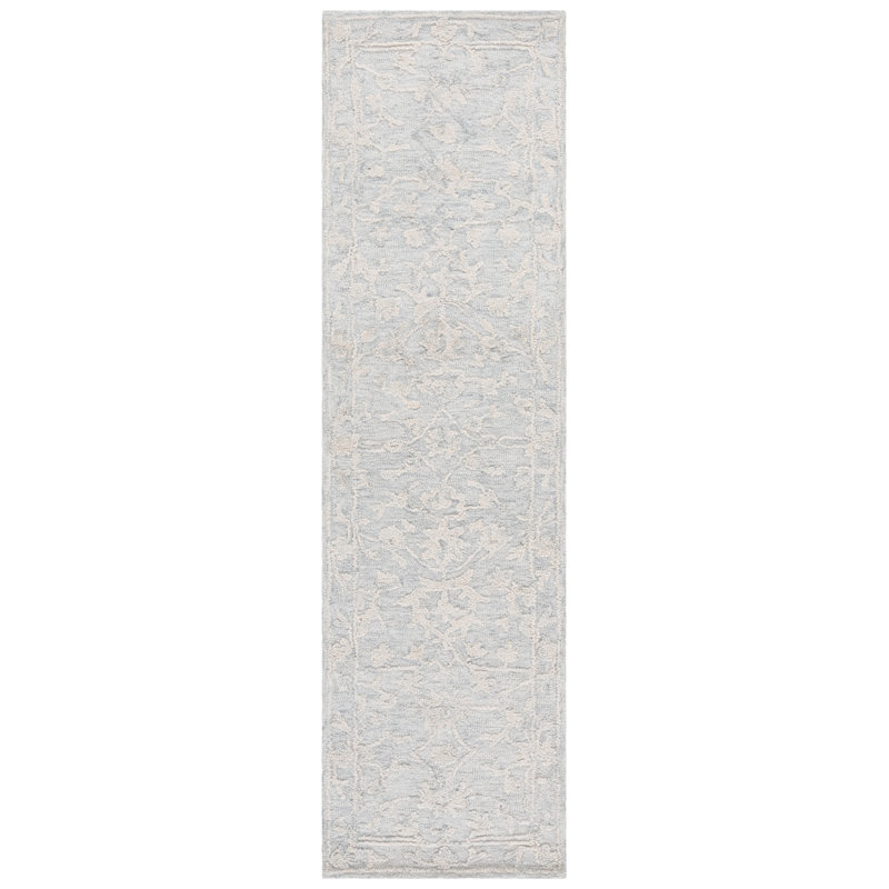 Abstract 285 Hand Tufted Wool/Cotton Floral Rug in Light Gray/Ivory, Runner 2.25' x 96'