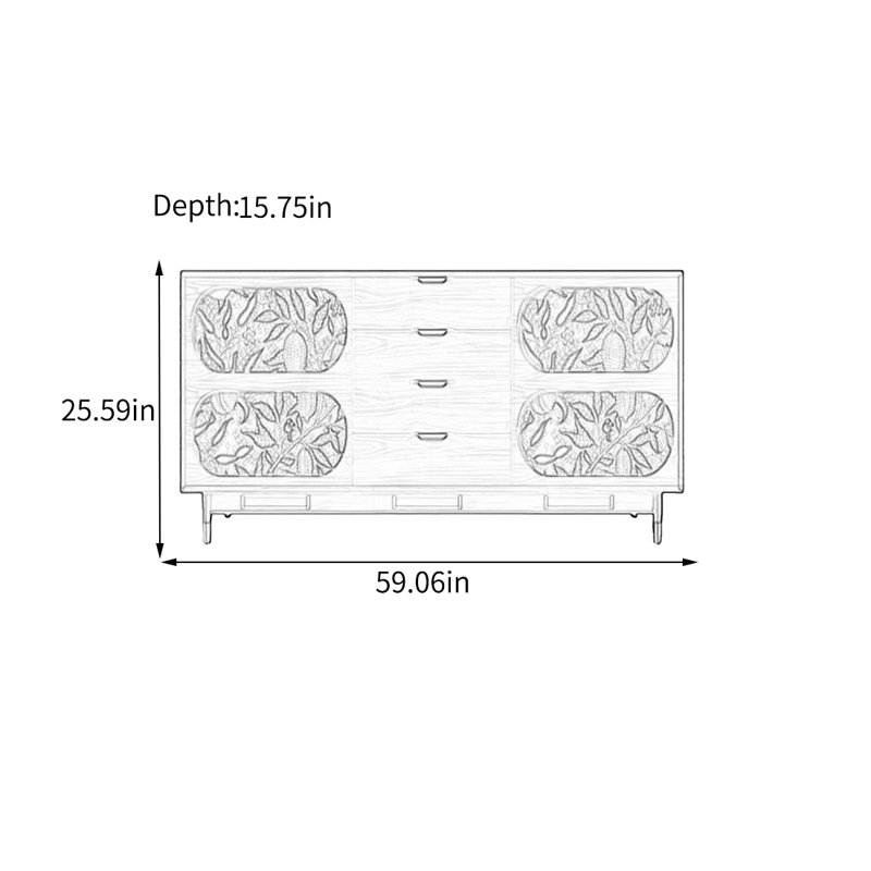 Elegant Ash Wood Frame 8-Drawer Sideboard