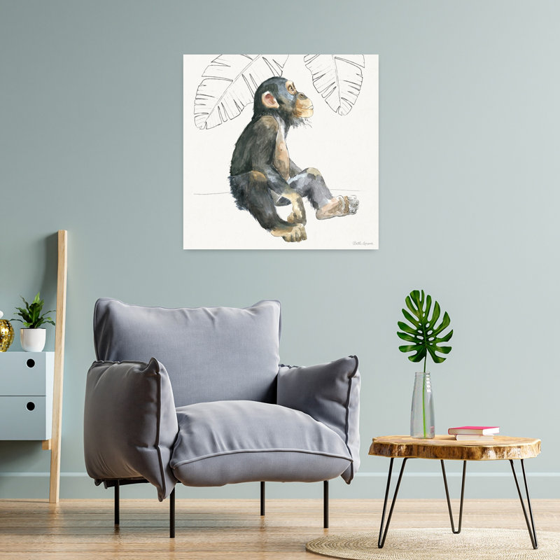 Doux animaux II, art animalier singe contemporain, H 24 po x l 24 po