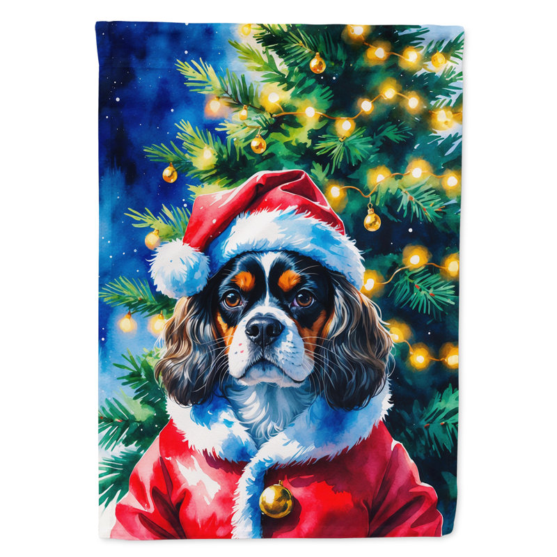Drapeau de maison de Noël chocolat caniche chocolat, Épagneul cavalier tricolore