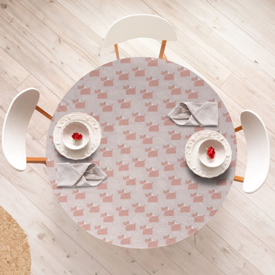 East Urban Home Dog Fitted Round Tablecloth Dark Salmon White 71124