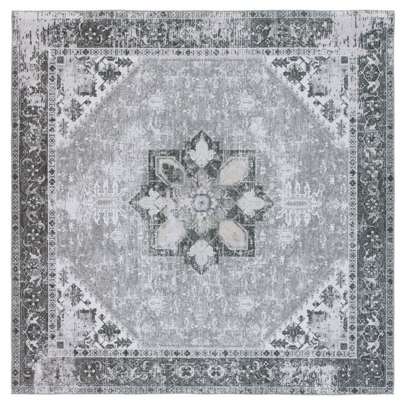 Tapis oriental sauge foncé / ivoire DeBary, Carré 6 pi
