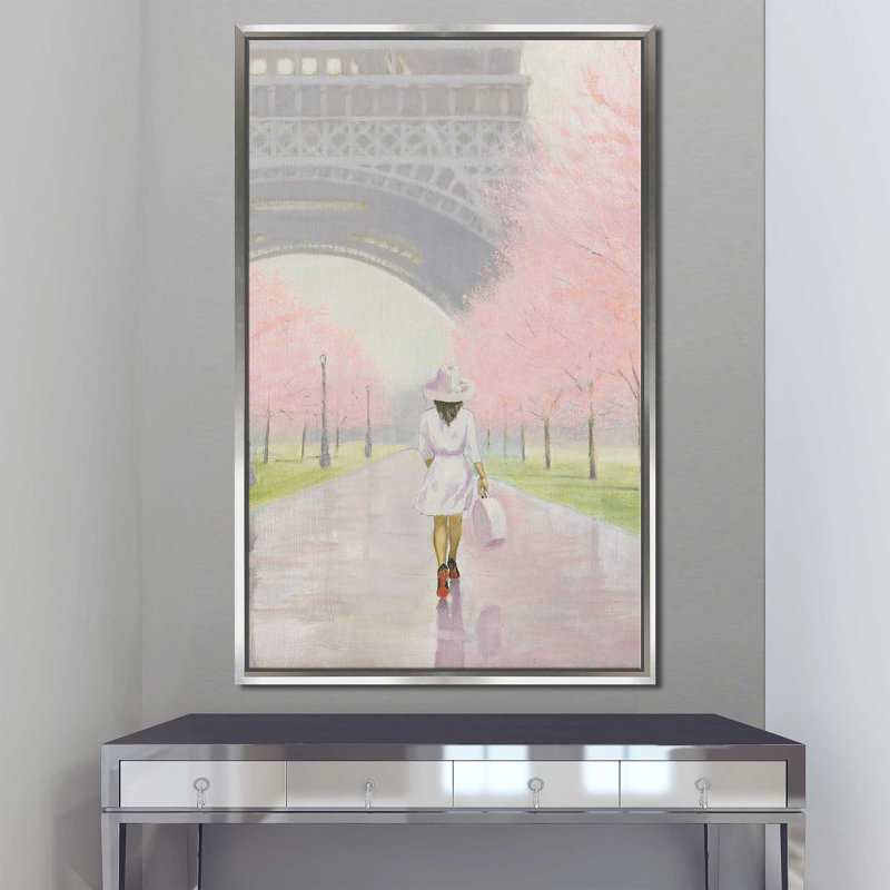 Printemps à Paris I - Peinture, Cadre flottant argent, H 63,5 po x l 39,5 po x P 2 po