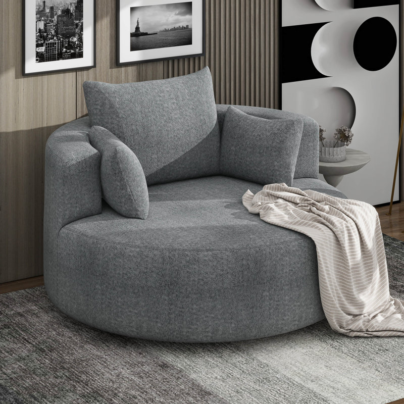Fauteuil d'appoint pivotant avec 3 coussins amovibles, Gris