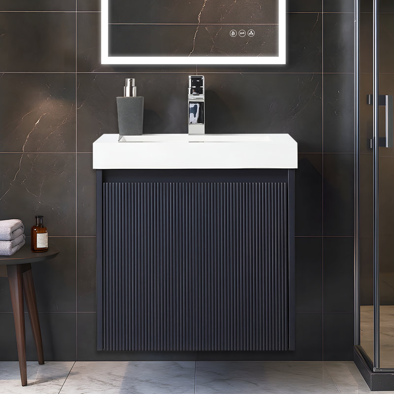 Meuble-lavabo flottant Keriel, Bleu nuit