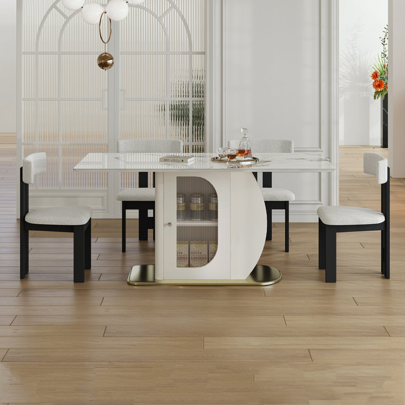 Ensemble 5 pièces de table et chaises de salle à manger avec armoire de rangement et base robuste