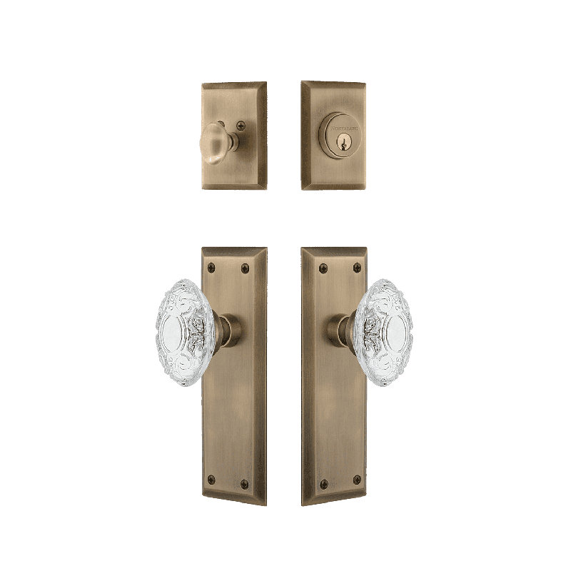 Ensemble d'entrée Nostalgic Warehouse New York avec bouton en cristal victorien, Laiton antique, 2.75