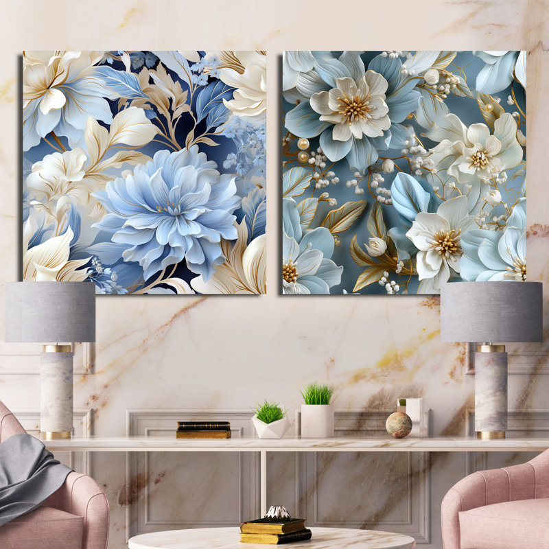 Warwick - Ensemble de 2 collages floraux carrés, H 16 po x l 33 po, Toile tendue