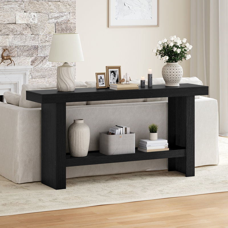 Herron Farmhouse Console Table with Storage, 31.5" H x 47.24" W x 11.81" D, Black